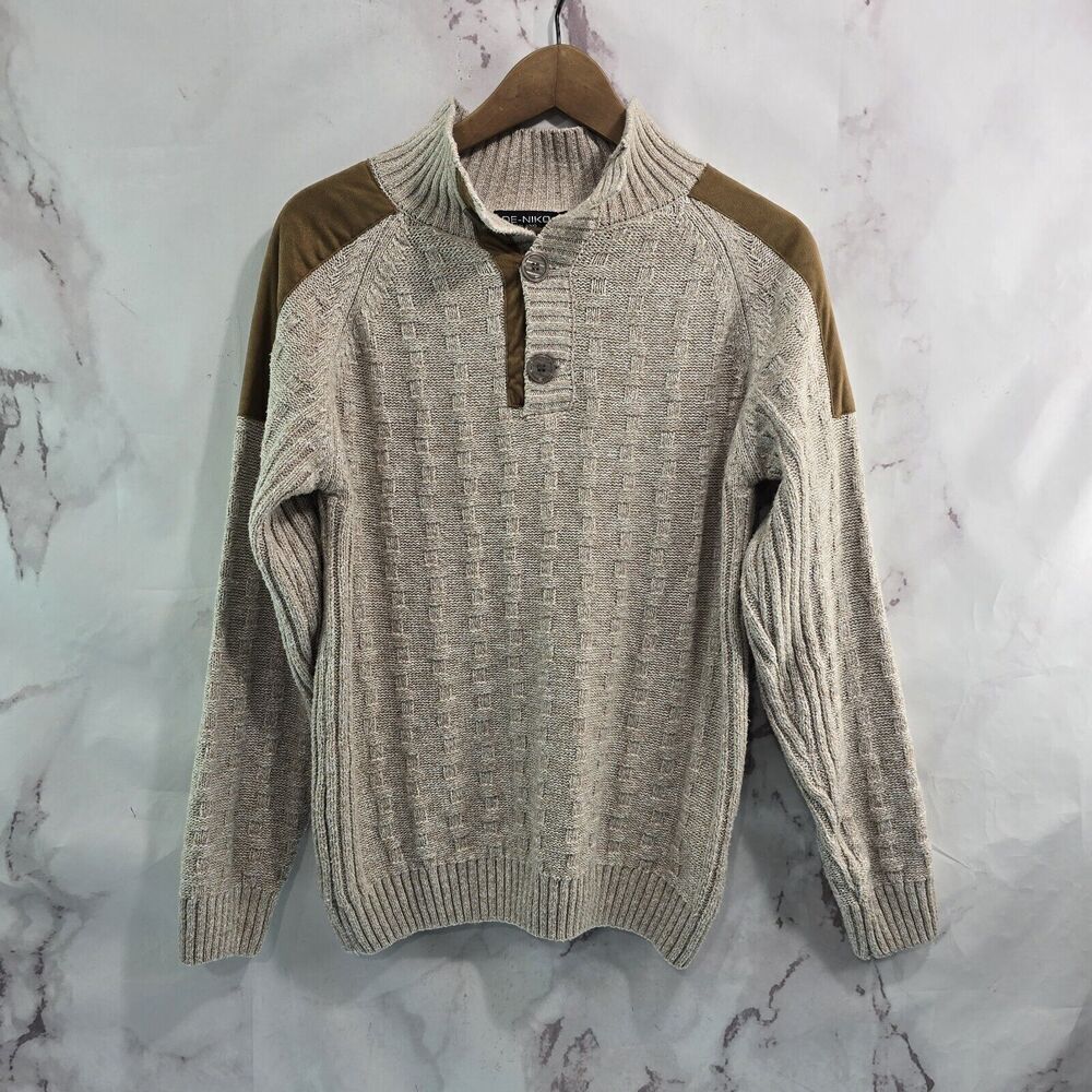 De Niko Milano Sweater Mens Medium Fisherman Commando Shoulder Vtg Henley